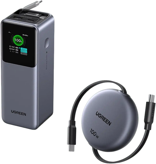 (Bundle) UGREEN Nexode 20000mAh 165W Power Bank + 100W Retractable USB-C Cable