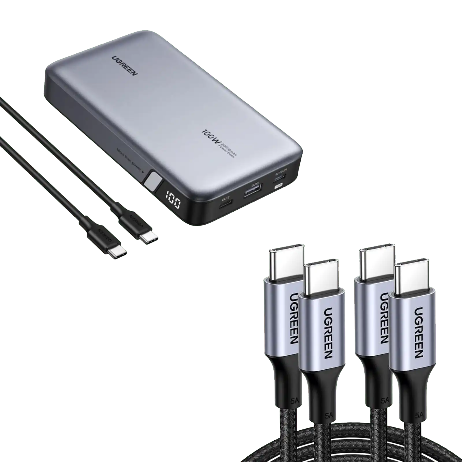 (Bundle) 100W 20000mAh Power Bank + 3.3FT 100W USB-C Cable 2 Pack