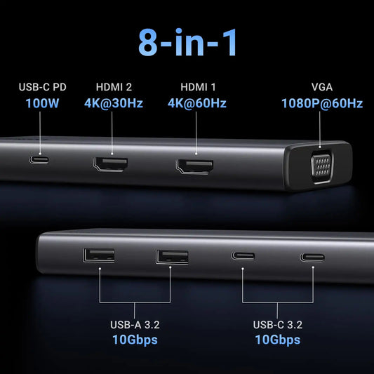 UGREEN 8 in 1 USB C 4K Docking Station Dual Monitor